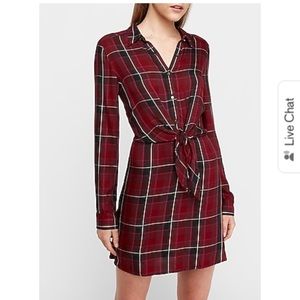 Express plaid knee length red black shirt dress